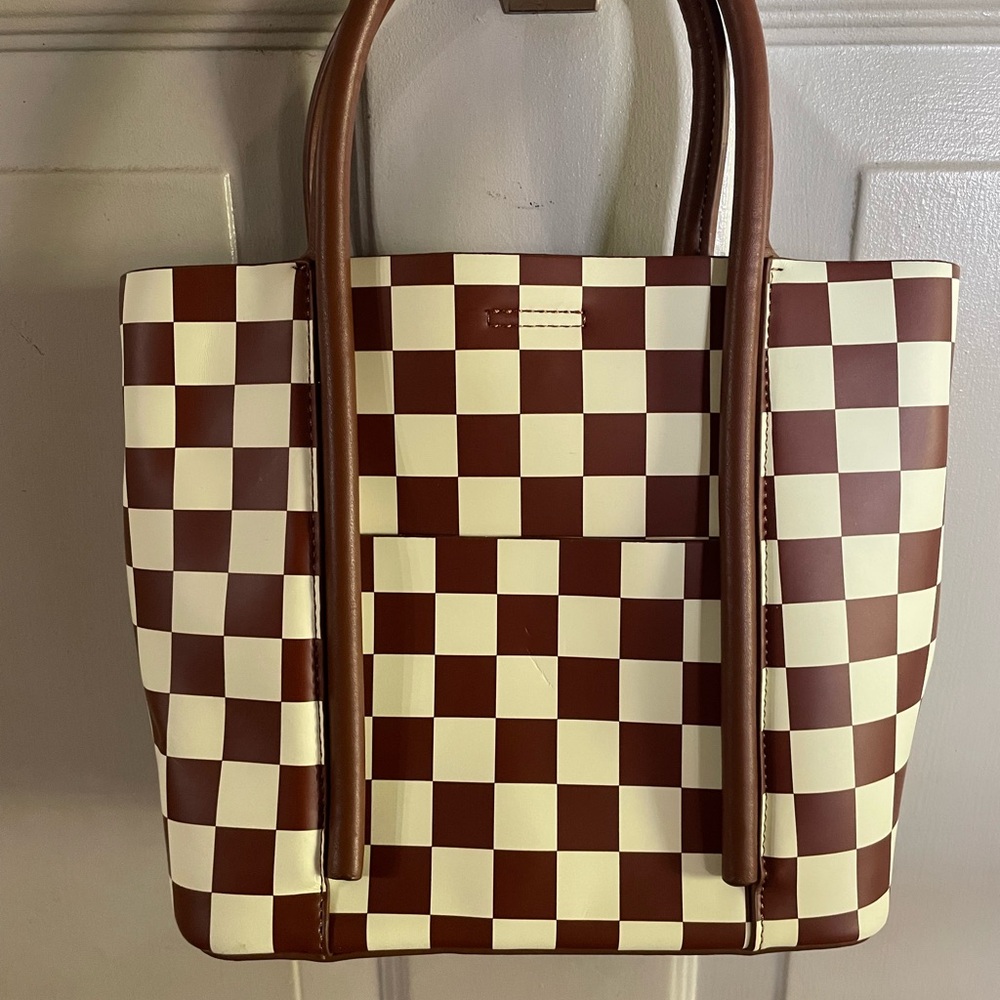 Checkered Brown and Cream Tote Bag